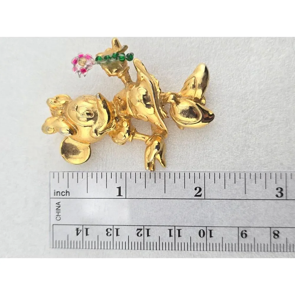 Vintage Disney Minnie Mouse Brooch Pin Flower Power Gold Plate Y2K 80's 90's